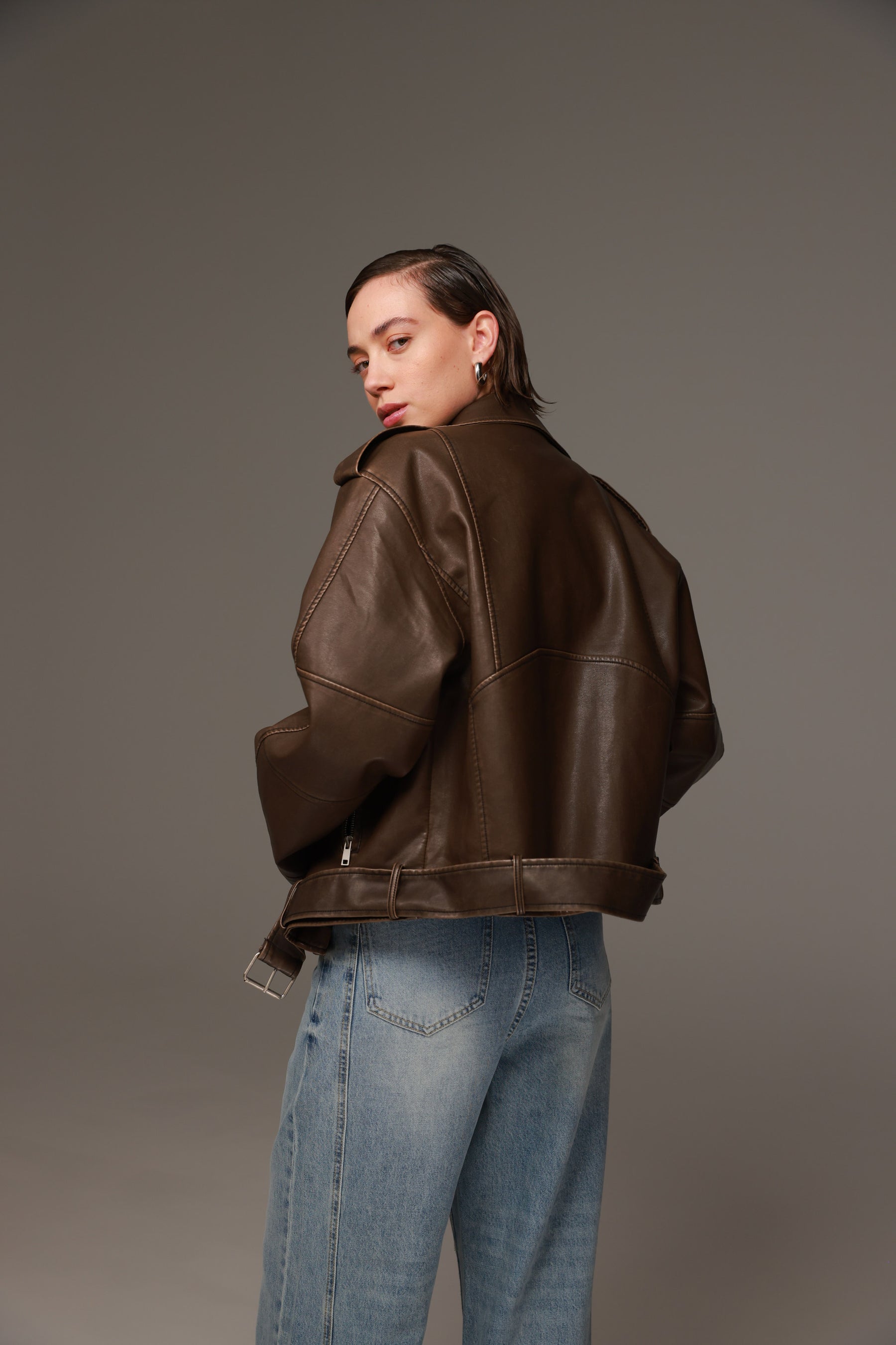 מעיל דמוי עור דילן חום