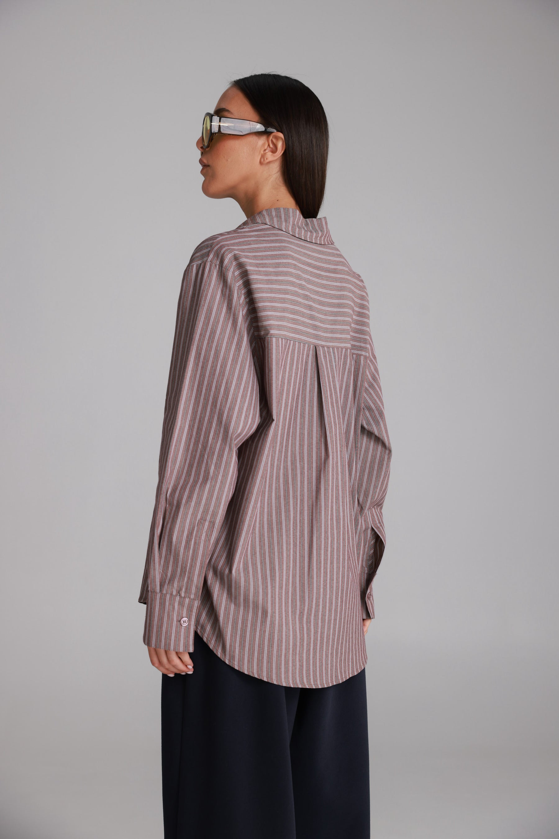 חולצת מריאן מכופתרת פסים בורדו