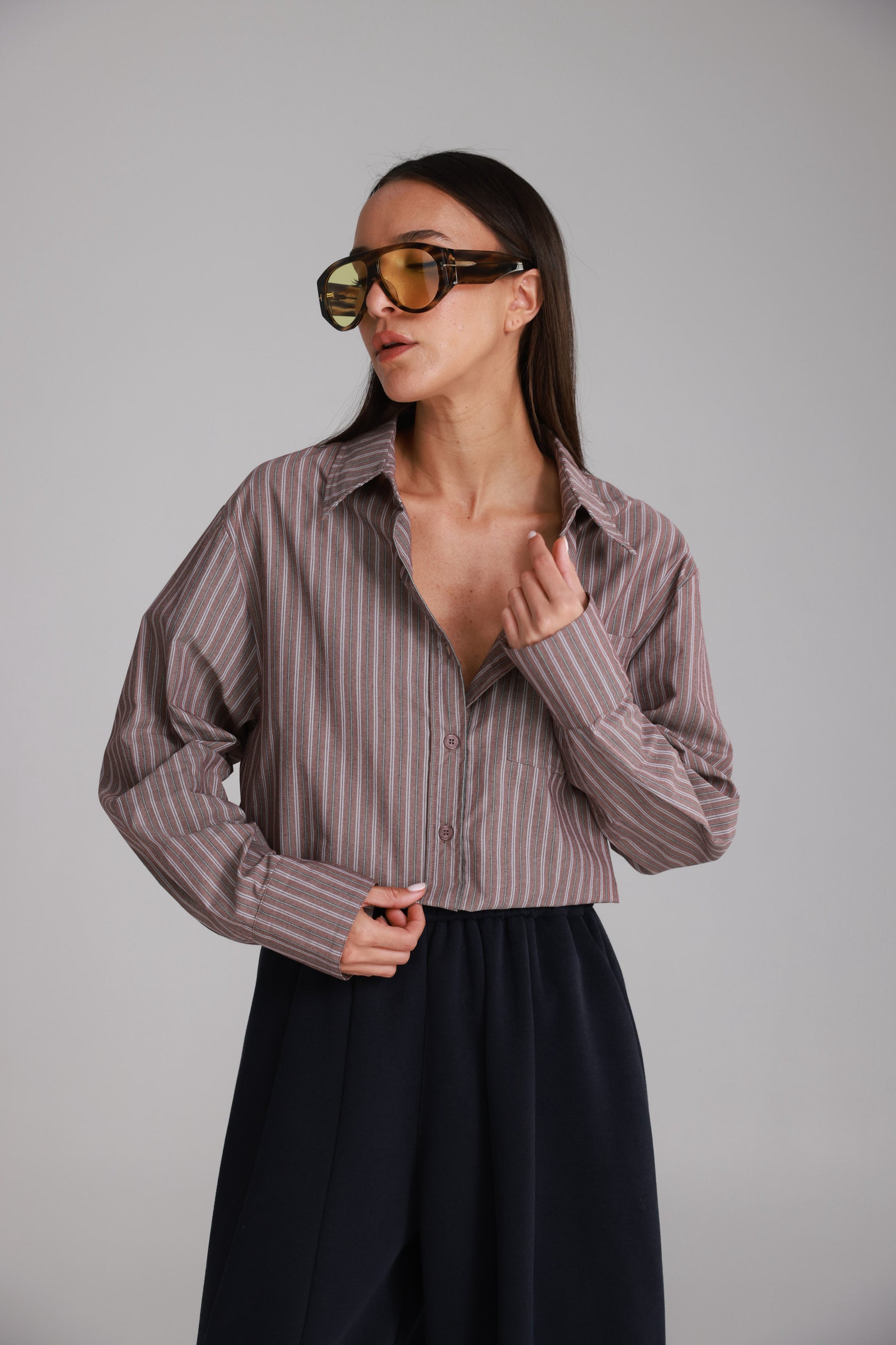 חולצת מריאן מכופתרת פסים בורדו