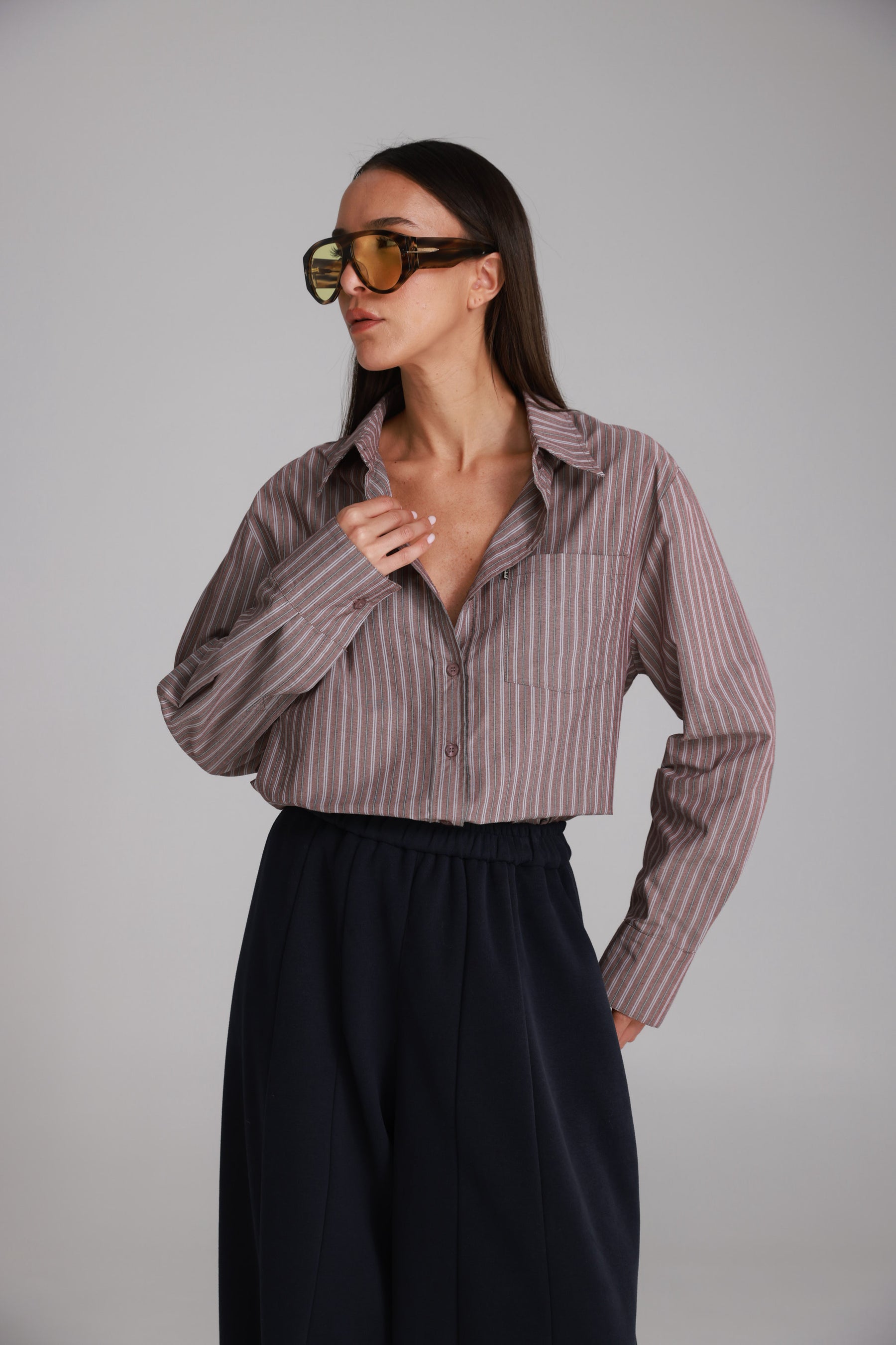 חולצת מריאן מכופתרת פסים בורדו