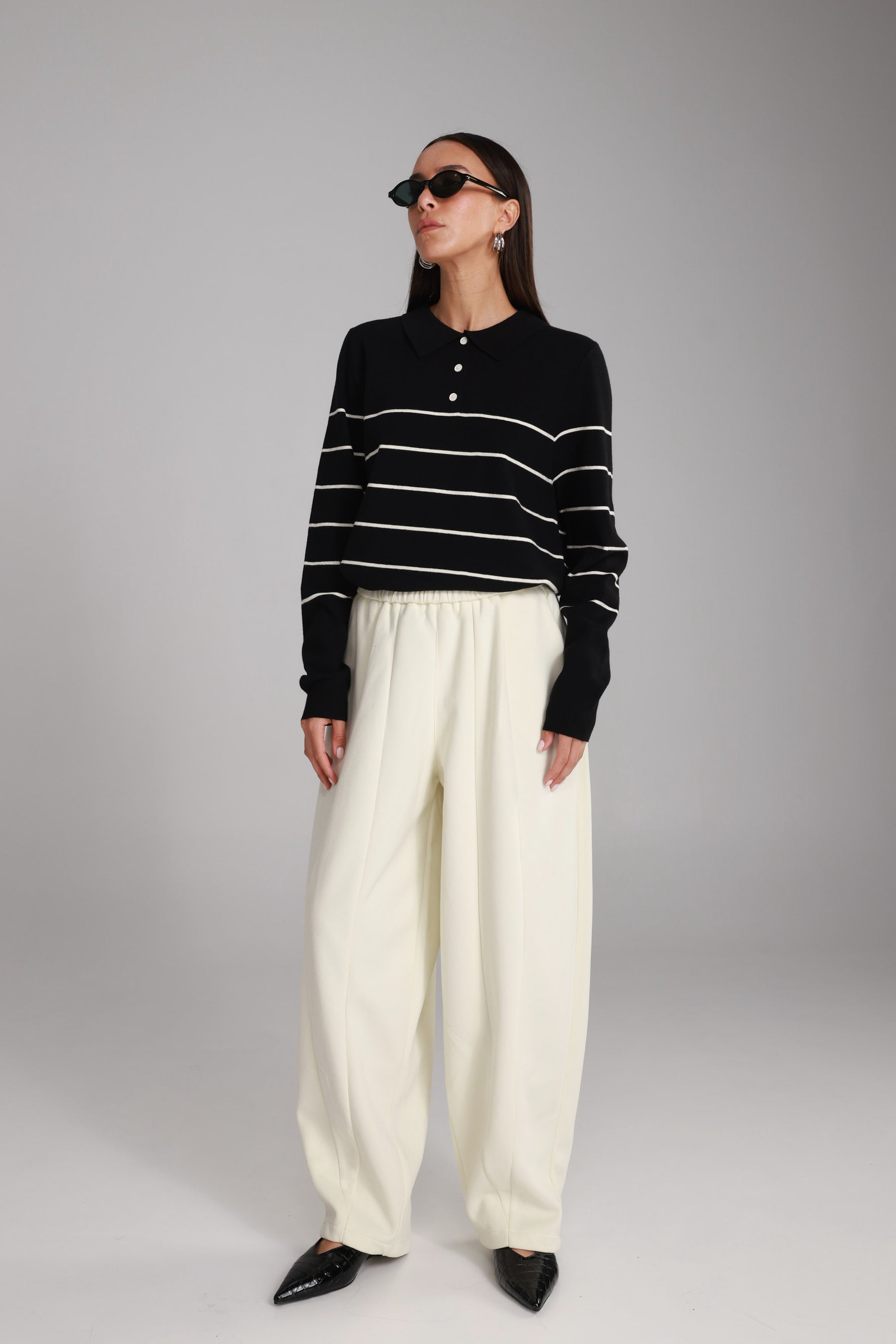 חולצת סריג שיינה שחור/שמנת