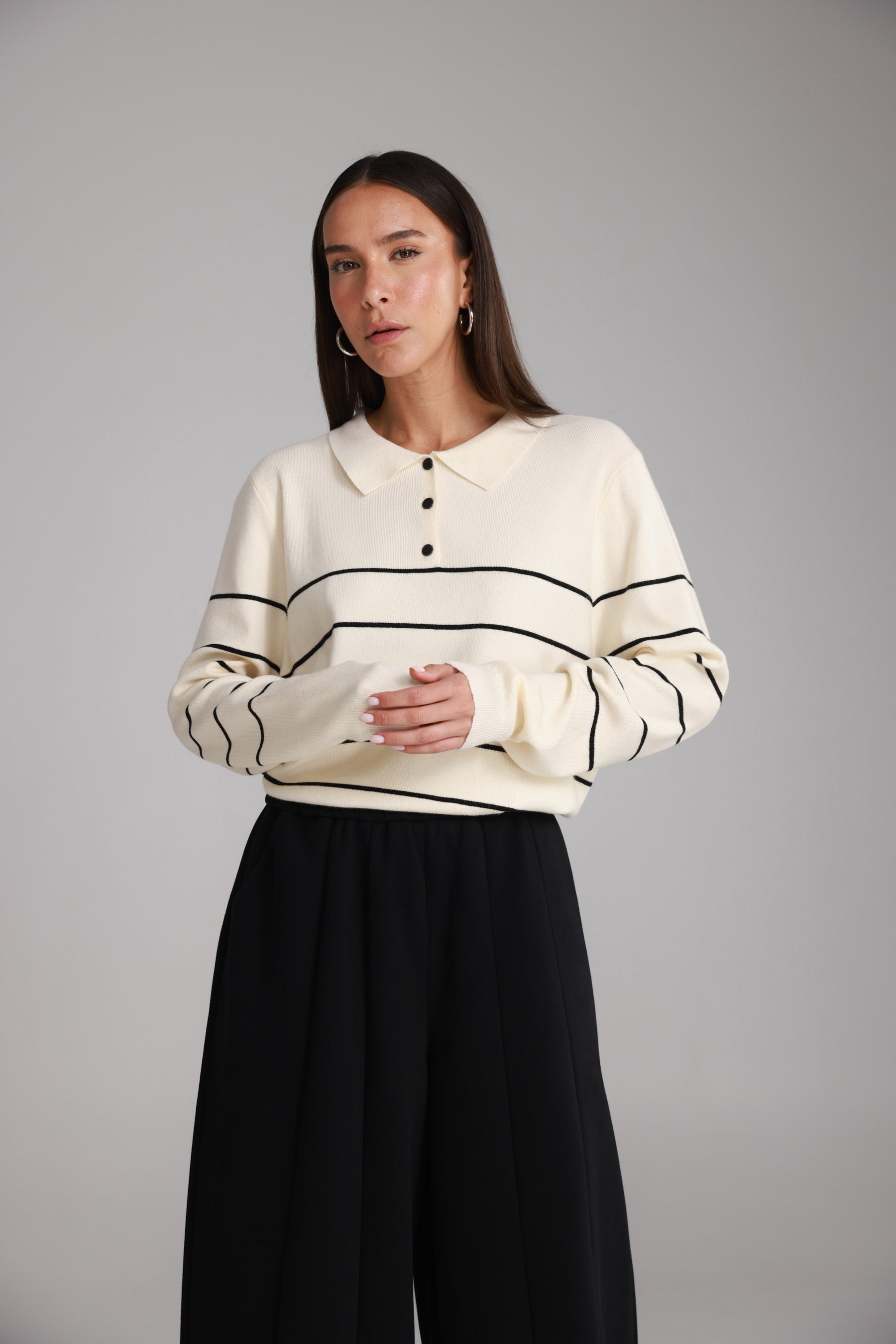 חולצת סריג שיינה שמנת/שחור