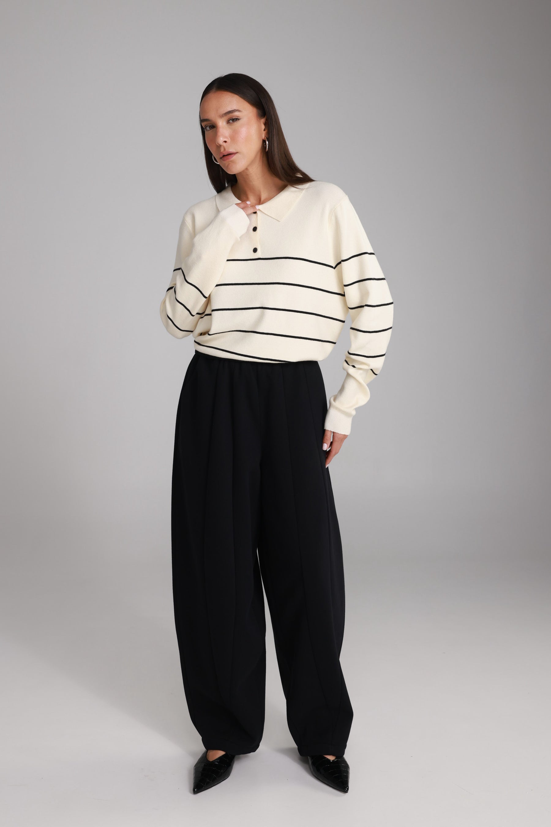 חולצת סריג שיינה שמנת/שחור