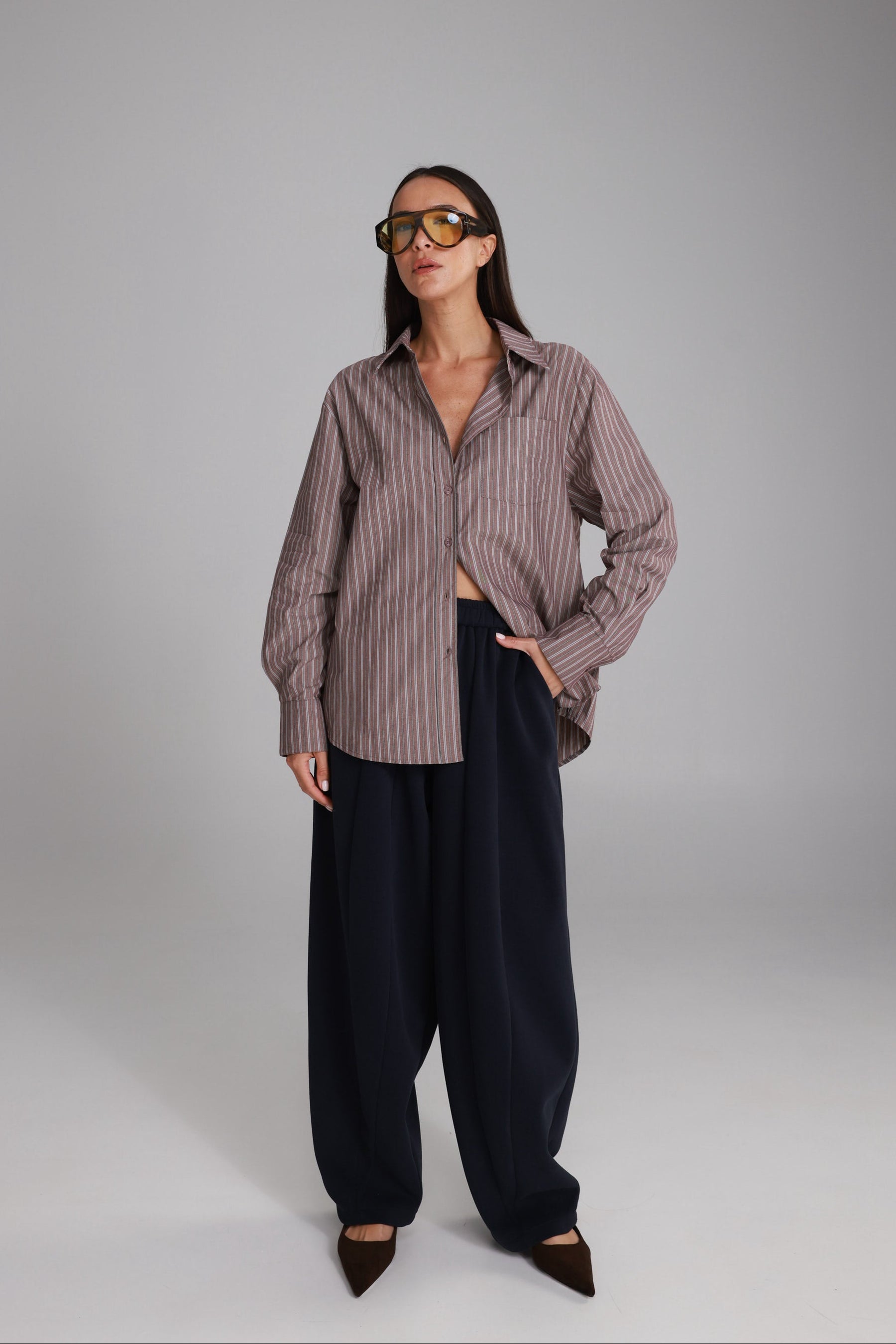 חולצת מריאן מכופתרת פסים בורדו