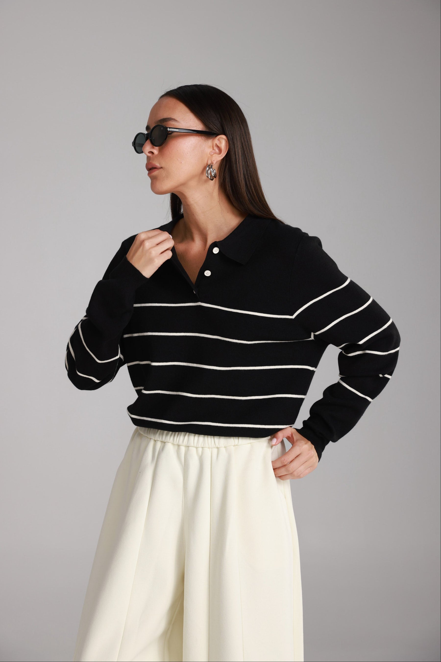 חולצת סריג שיינה שחור/שמנת