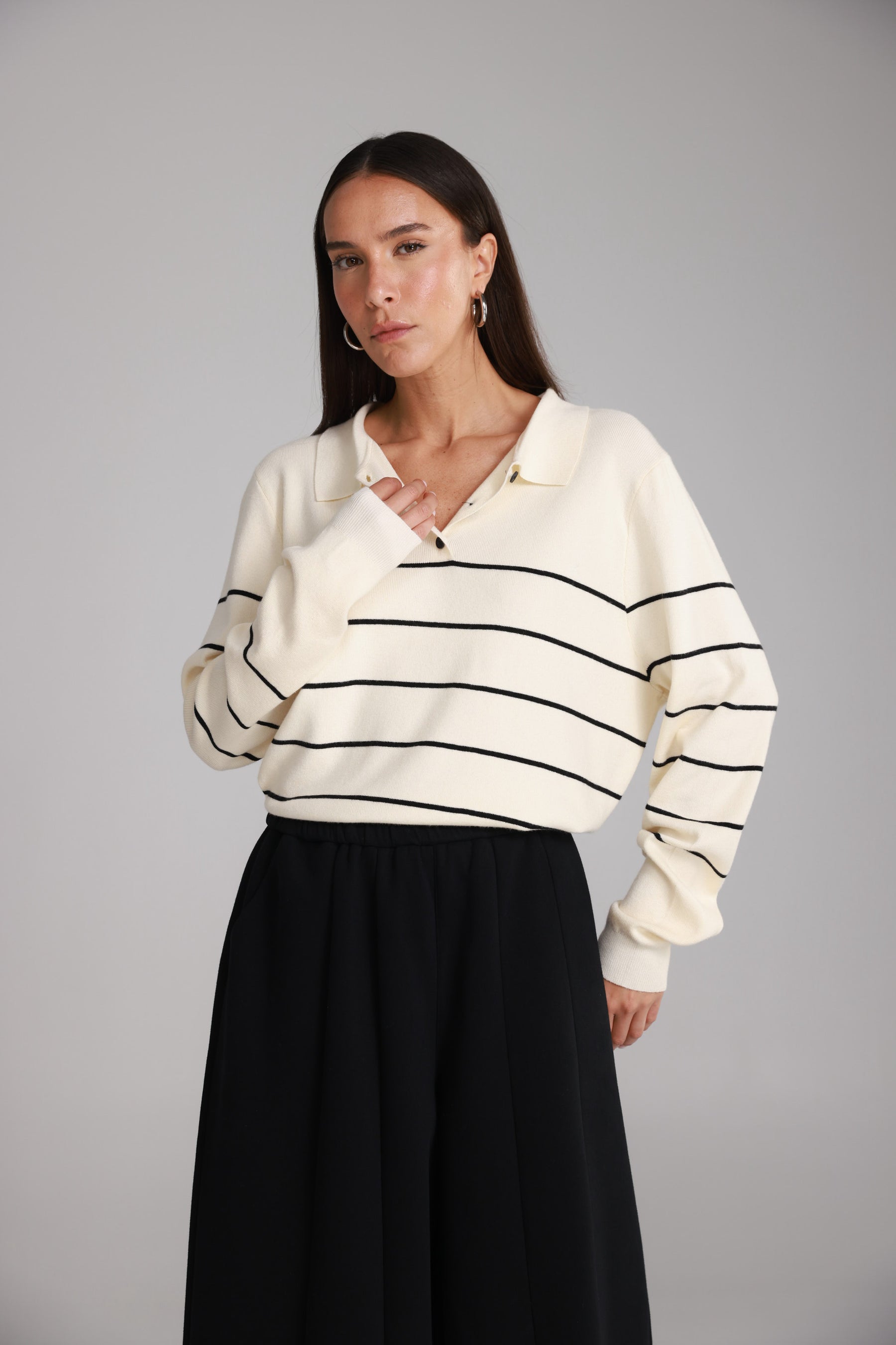 חולצת סריג שיינה שמנת/שחור