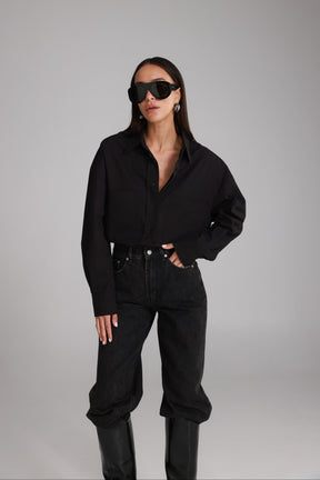 חולצת ניקולאס מכופתרת שחורה