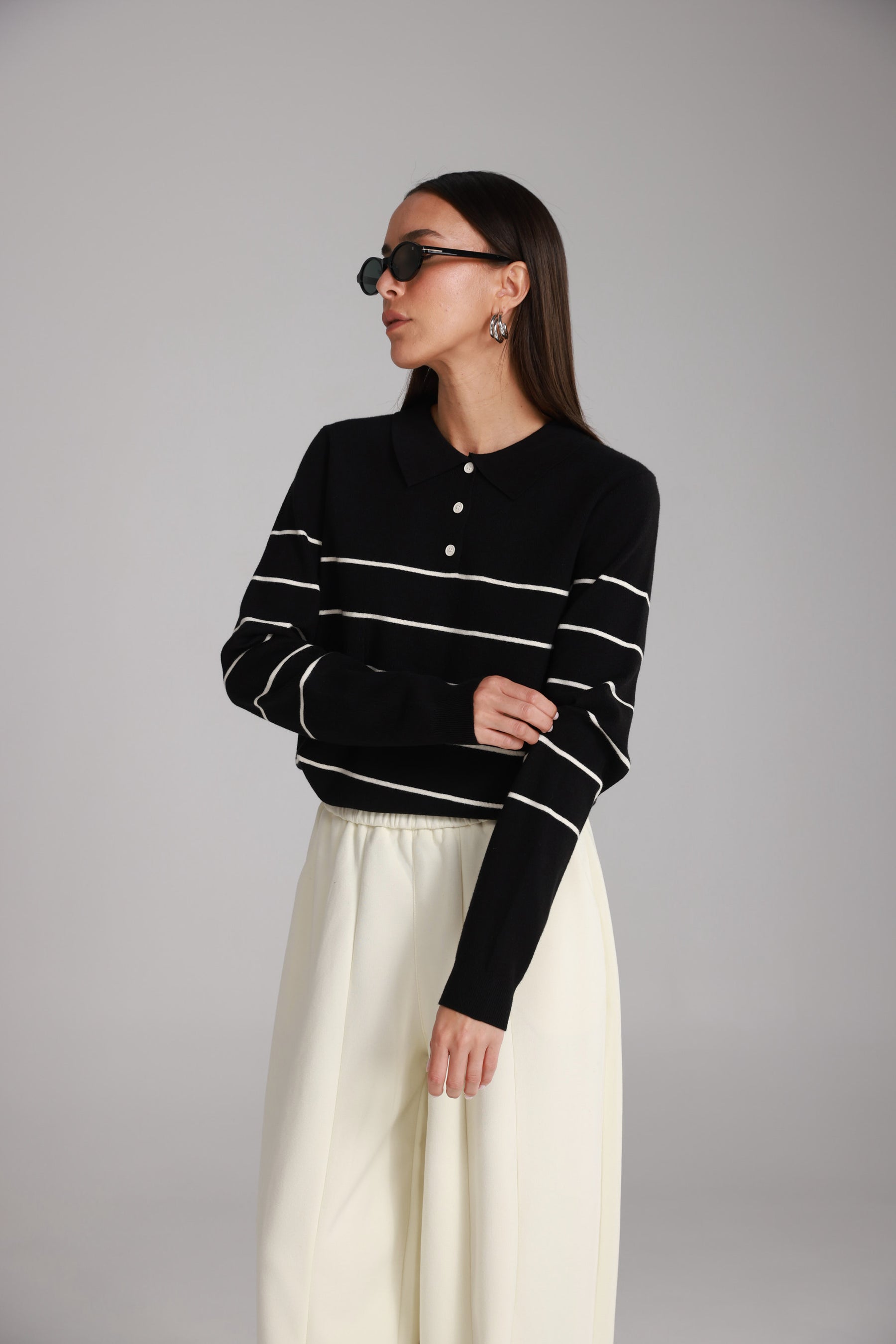 חולצת סריג שיינה שחור/שמנת
