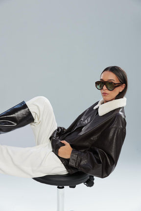 מעיל ברנדון דמוי עור חום כהה