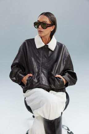 מעיל ברנדון דמוי עור חום כהה