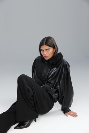 מעיל ברנדון דמוי עור שחור